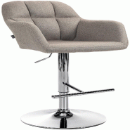Décoshop26 - Tabouret de bar chaise haute x1 fonction rotation 360° en tissu taupe avec coutures décoratives piètement métal chromé 10_0005273 -