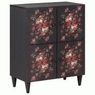 Helloshop26 - Armoire de rangement avec porte 60 x 33,5 x 75 cm motif floral moderne élégant en bois de mangue massif multicolore 02_0057866 - Bois