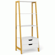 Helloshop26 - Bibliothèque échelle 52 x 40 x 134 cm avec 4 étagères ouvertes et 2 tiroirs design moderne en bois d'ingénierie blanc 20_0010739 -