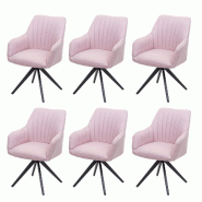 Mendler Lot de 6 chaises de salle à manger HWC-H73, chaise de cuisine chaise à accoudoirs, rétro acier tissu/textile ~ rose - rose textile 6x73954