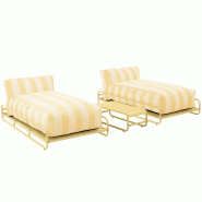 Oviala Business Salon de jardin modulable rayé 2 places avec structure jaune clair, L 188 x l 171 x h 77 cm Oviala - jaune polyester 115395