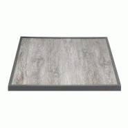 Plateau de table extérieur carré en verre trempé effet grain de bois bord gris 700 mm | Bolero - FU515