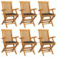 VidaXL Chaises De Jardin Avec Coussins Taupe Lot De 6 Bois Teck Massif - gris 3062549