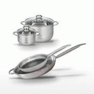 Batterie de cuisine avec 2 faitouts 14/24 cm et 2 poêles de cuisson 28/32 cm en inox et aluminium sans PFAS Elo Collection Relief Solution Brillant -_0