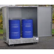 Box de stockage en acier galvanisé - bac de rétention 440L pour 4 fûts de 220L - avec portes et serrure