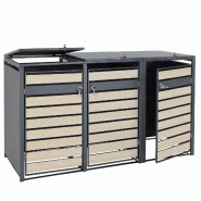 Décoshop26 - Cache-poubelles triple en acier anthracite avec aspect bois clair pour bacs 80–240 L couvercle Soft-Close 04_0010466 - acier 300026806