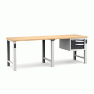 Établi plateau bois L.2500 mm avec bloc 3 tiroirs NOVALP