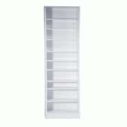 Étagère blanc 10 niveaux - L70xP25xH230cm - Bois mélaminé 18mm