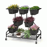 Helloshop26 - Jardinière surélevée vertical 100 x 56 x 99 cm avec 7 bacs de plantation et 4 roulettes verrouillables en PP noir 20_0012223 - 300022