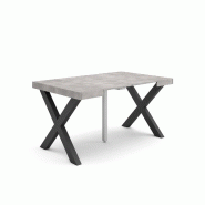 SKRAUT HOME Table console extensible, 140, Pour 6 personnes, Pieds bois massif, Ciment - gris Bois manufacturé 165_19