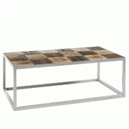 TABLE BASSE BRODER 100 X 60 CM METAL SILVER PLATEAU MANGUIER