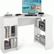 COSTWAY Bureau en L, d'Angle avec Tiroir et Étagères, Moderne pour Home Office, Blanc - blanc Bois manufacturé ON32064IT