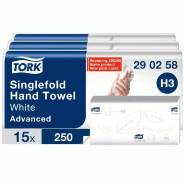 Essuie-mains plié en V feuille 25x25cm Tork - par 5 paquets de 250 feuilles