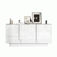 Merax Buffet 160x35x60 cm, Meuble de Salon avec 3 Portes, Blanc Laqué Brillant, Panneau de Particules, 6 Compartiments, Étagères Réglables - blanc