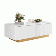 Merax Table basse 110 x 50 x 35 cm avec 2 tiroirs, façade nervurée, rangements ouverts et coins arrondis, blanc - blanc Bois manufacturé N621P499611W Merax Table basse 110 x 50 x 35 cm avec 2 tiroirs, façade nervurée, rangements ouverts et coins arrondis, blanc - blanc Bois manufacturé N621P499611W