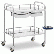 Steinberg Systems - Steinberg Systems SBS-LF-136 Chariot médical INOX 2 tablettes de 55 x 37 x 13 cm - 2 tiroirs 20 kg Chariot médical avec tiroir -