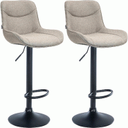 Décoshop26 - Lot de 2 tabourets de bar pivotant forme ergonomique surpiqûres décoratives en tissu taupe cadre en métal noir 10_0005997 - noir mét