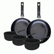 Ensemble de 2 poêles de 28 et 30 cm et 3 casseroles 16, 18 et 20 cm Fackelmann Brandao - noir aluminium 3176239943085