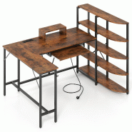 Helloshop26 - Bureau en L avec bibliothèque et station de charge 160 x 108 x 109,5 cm ergonomique moderne en bois d'ingénierie 20_0010907 - métal 3
