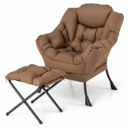 Helloshop26 - Fauteuil paresseux avec ottoman 75 x 81 x 94,5 cm confort optimal assise ergonomique style contemporain en polyester 20_0012102 - marron Helloshop26 - Fauteuil paresseux avec ottoman 75 x 81 x 94,5 cm confort optimal assise ergonomique style contemporain en polyester 20_0012102 - marron