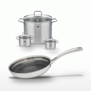 Lot Poêle 24cm Elo Relief Evolution & 3 Faitouts Elo avec couvercles - gris inox 3176239955057