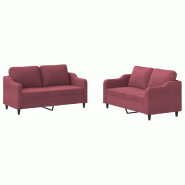 VidaXL Ensemble de canapés 2 pcs avec coussins Rouge bordeaux Tissu Modèle Helios Riviera - 3201808