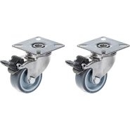 Roulette 50mm 2" en acier inoxydable caoutchouc gris, pivotante avec frein, 80kg, jeu de 2 Roulette 50mm 2" en acier inoxydable caoutchouc gris, pivotante avec frein, 80kg, jeu de 2