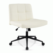 COSTWAY Chaise Bureau Sans Accoudoirs, Large Assise, avec Roues et Bascule, Pivotante Réglable en Hauteur - blanc métal ON32897NQ