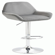 Décoshop26 - Tabouret de bar en velours rembourré gris base trompette métal chromée TDB10427 - gris 3000457269606