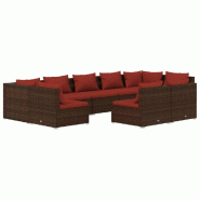 Helloshop26 - Salon de jardin meuble d'extérieur ensemble de mobilier 9 pièces avec coussins marron résine tressée 02_0018053 - marron acier 30001
