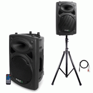 Ibiza Sound Enceinte SONO DJ amplifiée 15" 38cm 1000W USB/SD/BT + pied + câble PC - 3701123911590