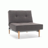 INNOVATION LIVING FAUTEUIL SPLITBACK STYLETTO CONVERTIBLE LIT 90*115 CM PIEDS CHÊNE NATUREL TISSU FLASHTEX DARK GREY