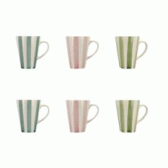 Novastyl - Lot 6 Mugs Arlequin 36cl En Gres Blanc Rayures Couleurs Assorties - 3256391044544 Novastyl - Lot 6 Mugs Arlequin 36cl En Gres Blanc Rayures Couleurs Assorties - 3256391044544