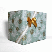 Papier cadeau Pin givré vert sauge et or 0,70cm x25m