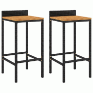 VidaXL Tabourets de bar lot de 2 noir résine tressée et bois d'acacia Modèle Flex Panorama Terrasse - 362602