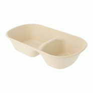Barquette bagasse naturel 2 compartiments 1000cc 22x12,9x6,85cm - par 500