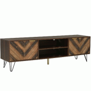 Buffet bas Merax avec décor à chevrons et pieds en fer, meuble TV avec portes magnétiques, meuble TV - marron multi-matériau WF299592NAA