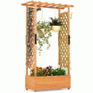 COSTWAY Bac surélevé avec treillis et toit suspendu, en bois, support pour plantes grimpantes 110x44x182 cm, orange. - multicolore Bois massif SF685