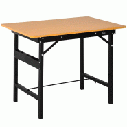 Établi atelier pliant 100 x 60 x 75.5 cm rangement outils règle rapporteur intégré stable design industriel en MDF jaune 21_0007122 - jaune métal_0