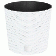 Helloshop26 - Jardinière bac lit surélevé plantes fleurs terrasse jardin et intérieur amovible 15 /15,3 L rotin PP blanc 02_0038601 - 3000217759859