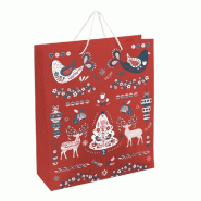 Sac luxe "Scandinave rouge" poignées corde 32+12x38cm - par 12