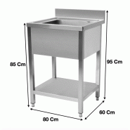 Plonge evier 1 bac avec sous tablette P600 mm - L800 mm - STSK086