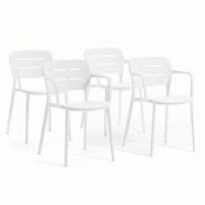 RATTATAN Set de 4 chaises avec accoudoirs en polypropylène empilables pour extérieur et jardin, bar et restaurant, structure robuste et légère –