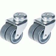 Roulette double 50mm 2" caoutchouc gris pivotante capacité 140kg, jeu de 2 Roulette double 50mm 2" caoutchouc gris pivotante capacité 140kg, jeu de 2