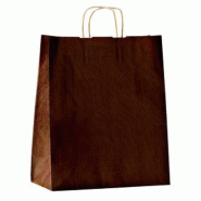 Sac kraft vergé poignées torsadées chocolat 24+10x31cm - par 50