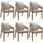 Tectake Chaise de jardin MANACOR au design corde - sable, Lot de 6 - 406181 - beige Bois massif 406181