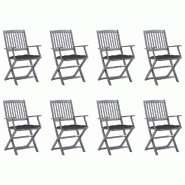 VidaXL Chaises Pliables D Extérieur Lot De 8 Et Coussins Bois D Acacia - gris 3078277