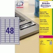 Avery Zweckform 4800 étiquettes ultra-résistantes métallisées Laser, format 45,7 x 21,2 mm (100 feuilles A4 / cdt) - L6009-100