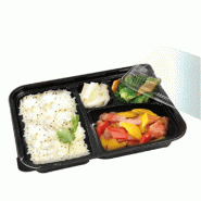 Barquette micro ondable 4 comp fond noir +couv transp 24,2x18,2x4,5cm - par 400