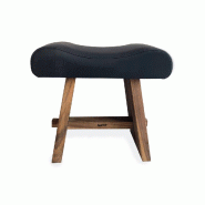 Bazar Bizar Tabouret en bois de suar cuir 50x30x45 cm noir naturel - multicolore Bois massif JACI021NB
